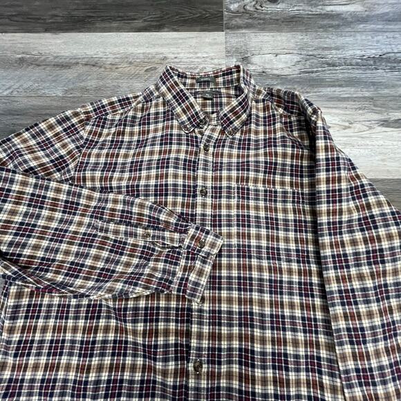 Eddie Bauer Tan‎ Red Check Plaid Mens XLT Relaxed Fit Flannel Button Down Shirt - Picture 1 of 10